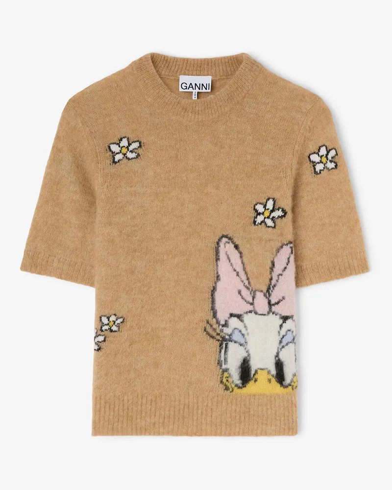 Ganni Daisy Duck beige Kurzarm-Pullover Beige