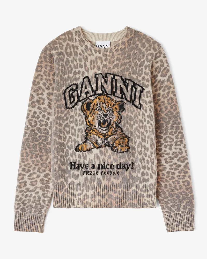 Ganni Pullover mit Tiger braun Braun