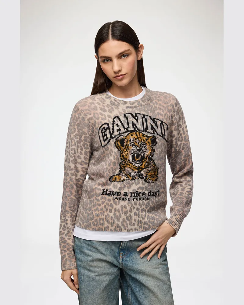 Ganni Pullover mit Tiger braun Braun