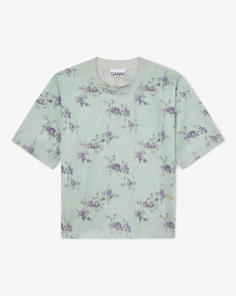 Ganni T-Shirt mit Metallic-Print - Größe Iced Aqua Iced