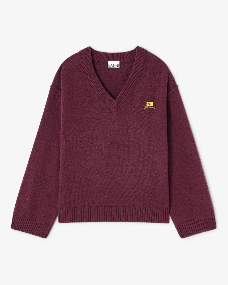 Ganni burgunderrot rot Burgunderroter Pullover aus einer Wollmischung mit V-Ausschnitt Wolle - Größe Burgunderrot