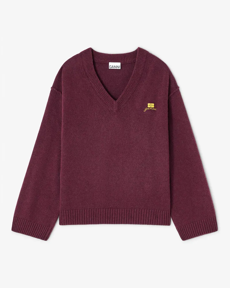 Ganni burgunderrot rot Burgunderroter Pullover aus einer Wollmischung mit V-Ausschnitt Wolle - Größe Burgunderrot