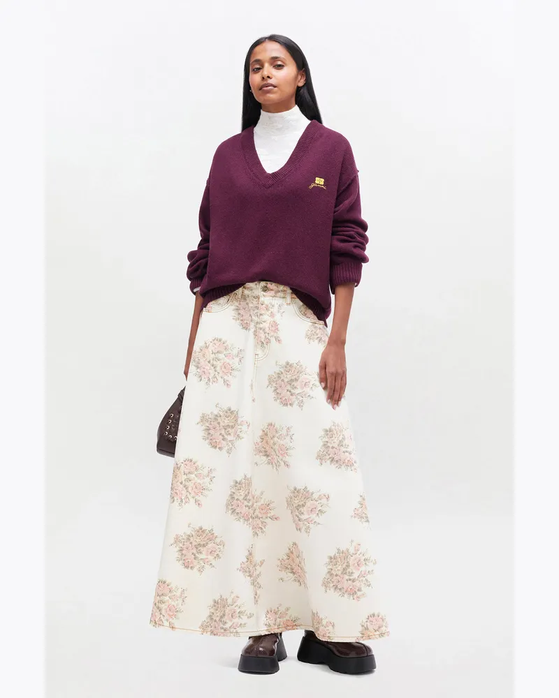 Ganni burgunderrot rot Burgunderroter Pullover aus einer Wollmischung mit V-Ausschnitt Wolle - Größe Burgunderrot