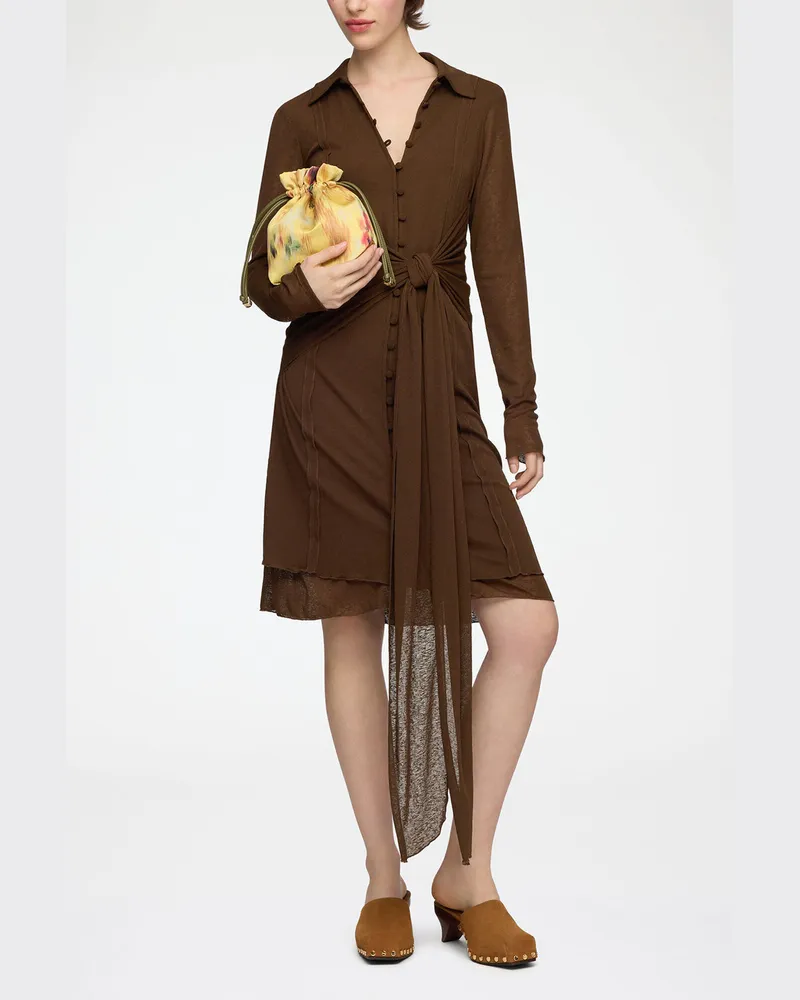 Ganni Kurzes Kleid aus meliertem Netzstoff - Größe braun Braun