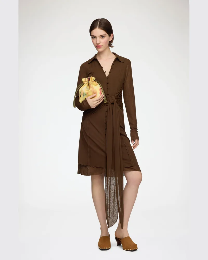 Ganni Kurzes Kleid aus meliertem Netzstoff - Größe braun Braun