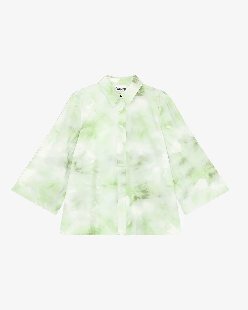 Ganni grün Aquarellgrünes Hemd aus Baumwoll-Popeline Baumwolle - Größe Grün