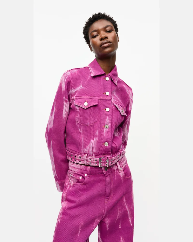 Ganni lila übergefärbte Jacke mit Gürtel aus Heavy Denim Bio-Baumwolle - Größe Lila
