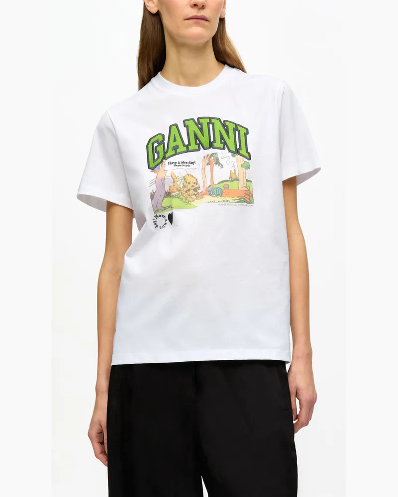 Ganni weiß Weißes, lockeres Basic-T-Shirt Poppy aus Jersey Bio-Baumwolle - Größe Weiß