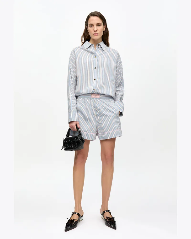 Ganni Elastische Streifenshorts Soft Chambray Soft
