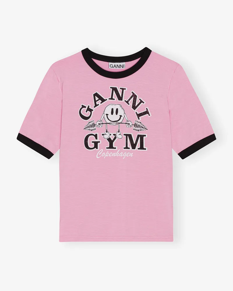 Ganni Bonbon Tailliertes Gym-T-Shirt aus Jersey Elastan - Größe Bonbon