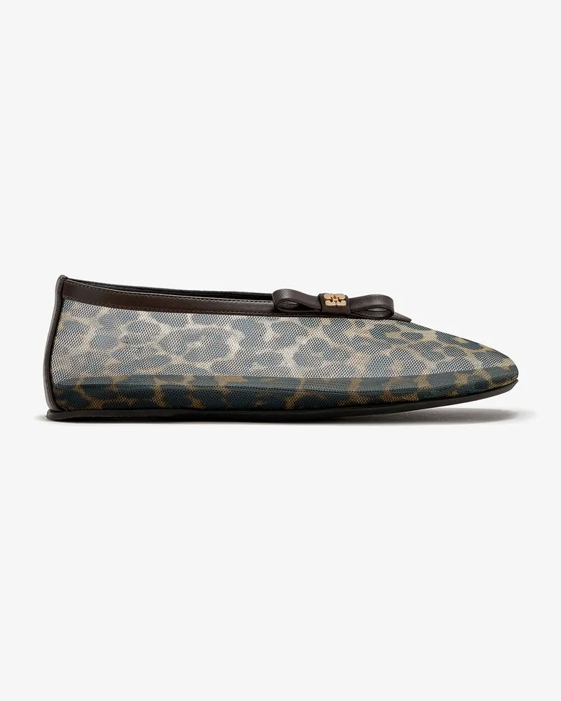 Ganni braun Jenny Ballerina in Leopard Mesh Nylon - Größe Braun