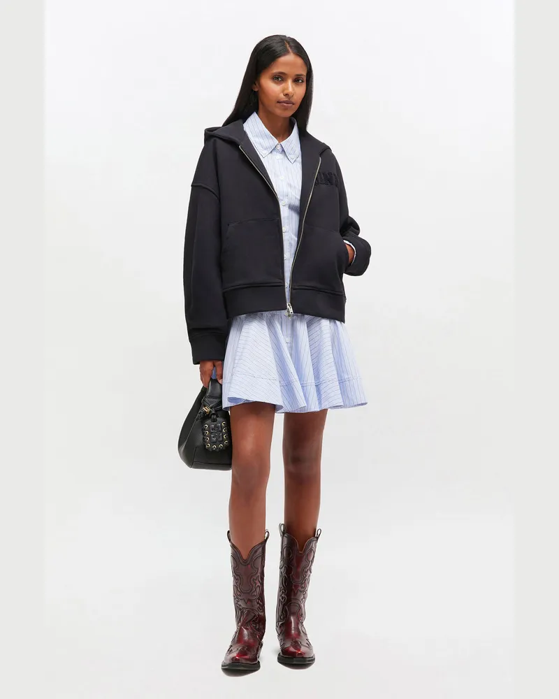 Ganni schwarz Schwarzer Hoodie mit Zwei-Wege-Reißverschluss Bio-Baumwolle - Größe Schwarz