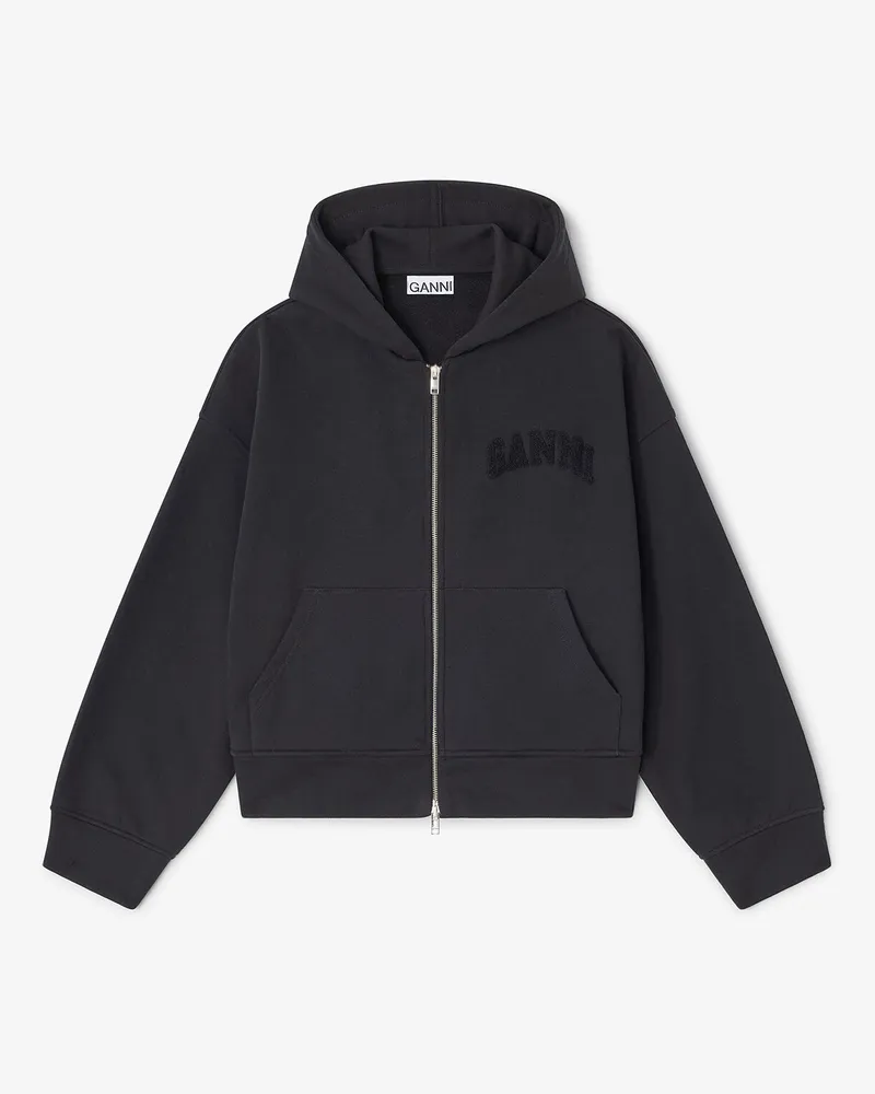 Ganni schwarz Schwarzer Hoodie mit Zwei-Wege-Reißverschluss Bio-Baumwolle - Größe Schwarz