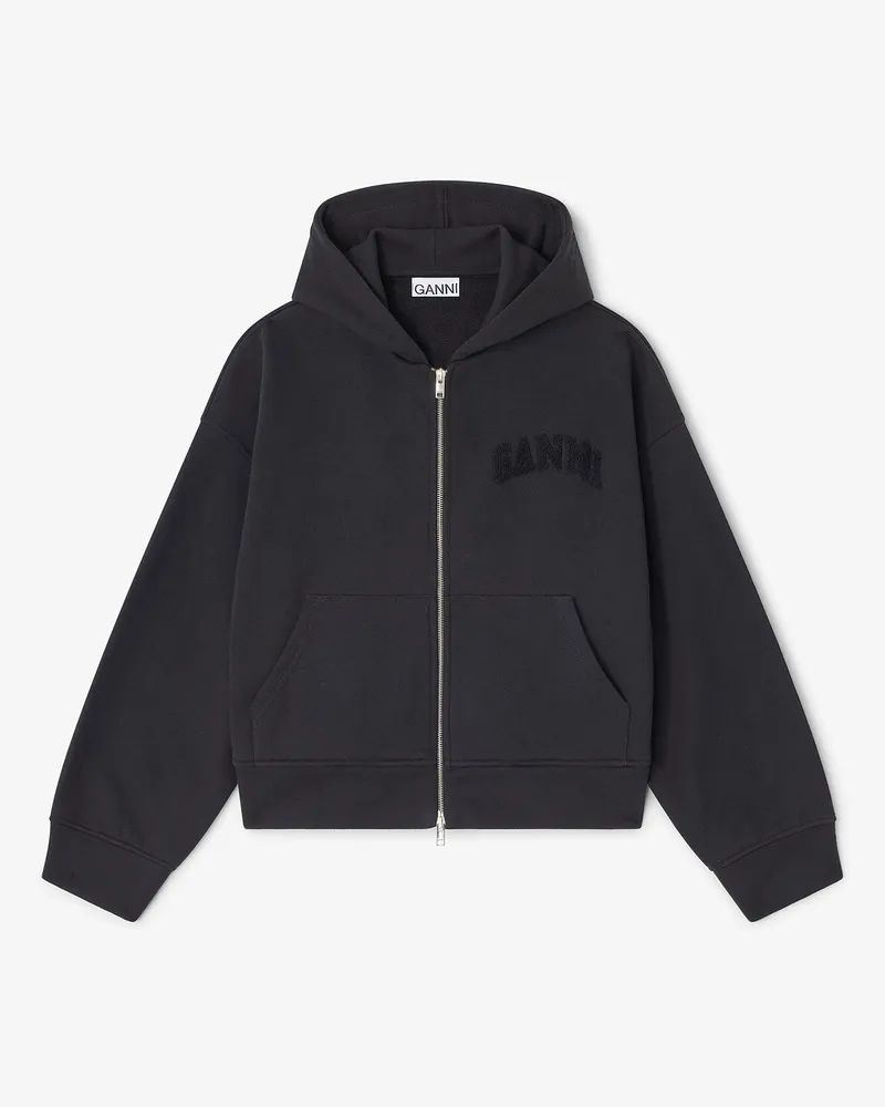 Ganni schwarz Schwarzer Hoodie mit Zwei-Wege-Reißverschluss Bio-Baumwolle - Größe Schwarz