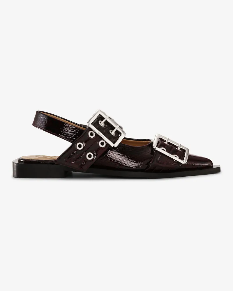 Ganni Schlangenleder-burgunderrot feminine Ballerinas mit Schnalle Dark burgunderrot Burgunderrot