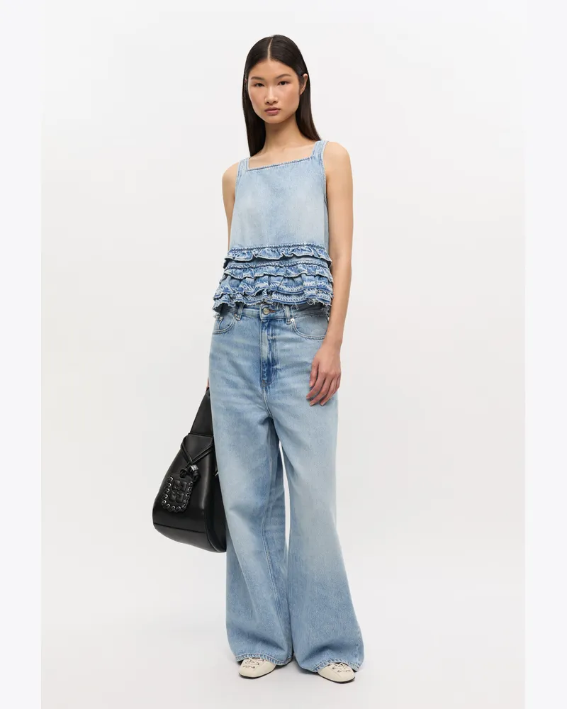 Ganni blau Hellblaues Jeans-Rüschentop Bio-Baumwolle - Größe Blau