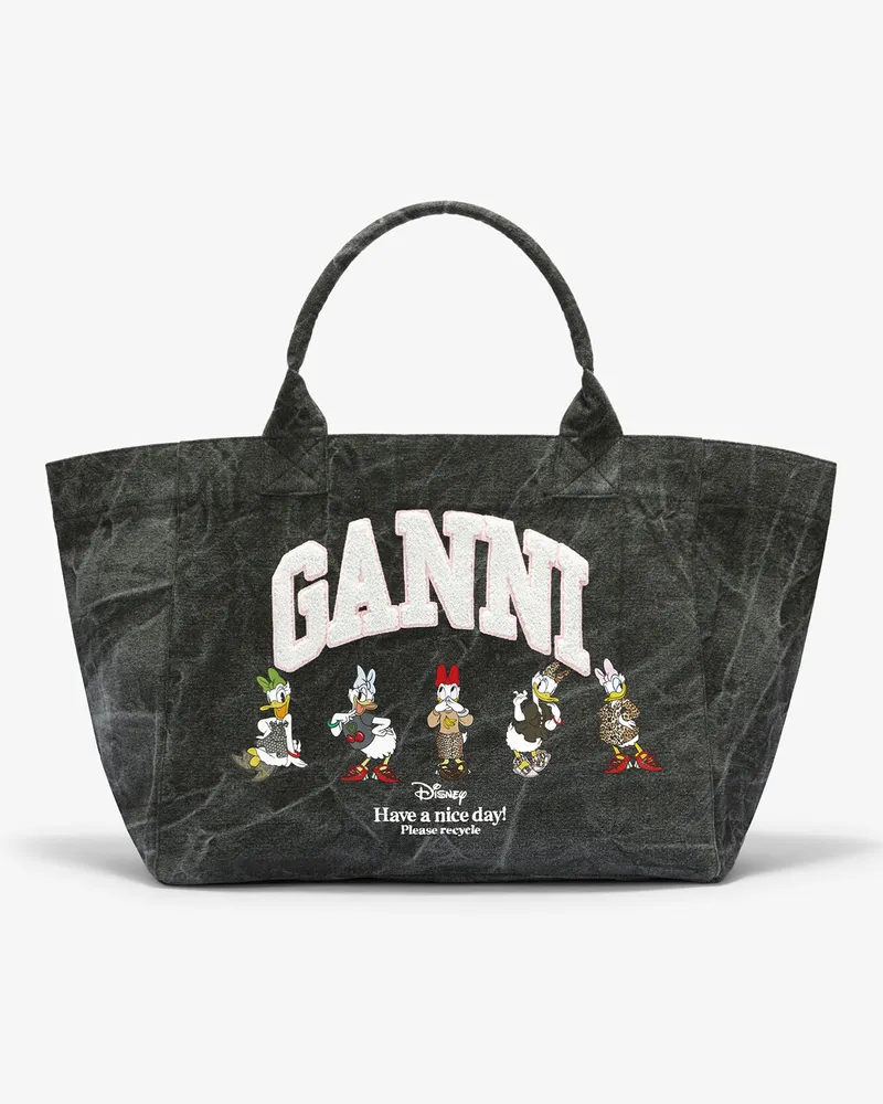 Ganni Gewaschene XXL-Tragetasche mit Daisy-Duck-Motiv schwarz 
