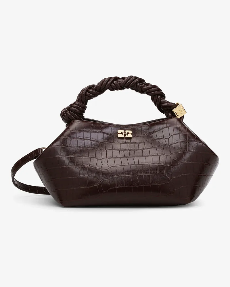 Ganni Braune kleine Bou Tasche aus croco Lackleder braun Braun