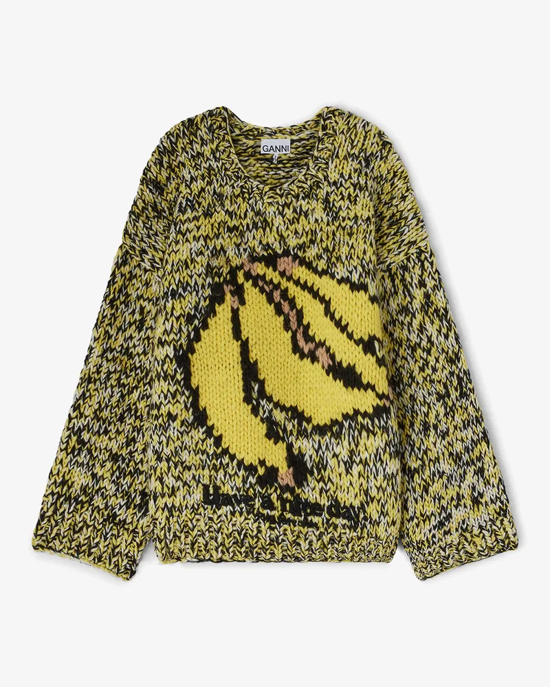 Ganni gelb Handgestrickter Bananen-Pullover Wolle - Größe Gelb
