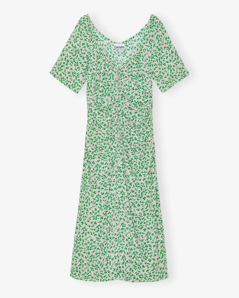 Ganni beige Midi-Kleid aus Crêpe mit Print und U-Ausschnitt Viskose - Größe Beige