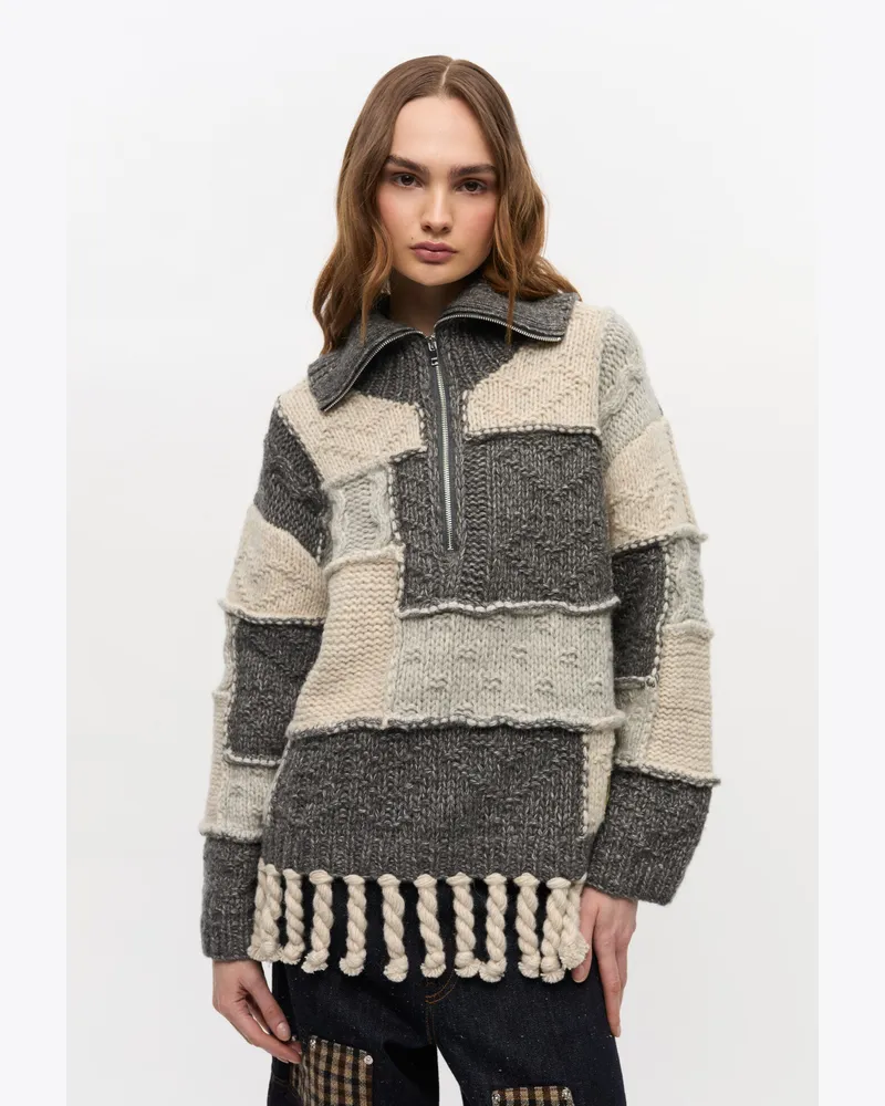 Ganni gemischt Patchwork-Fransenpullover Baumwolle - Größe Gemischt