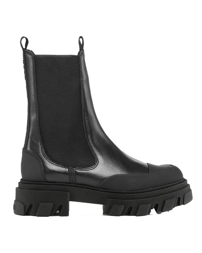 Ganni schwarz Schwarze Chelsea-Stiefel in mittlerer Höhe mit Ziernähten und Profilsohle Calf Leather - Größe Schwarz