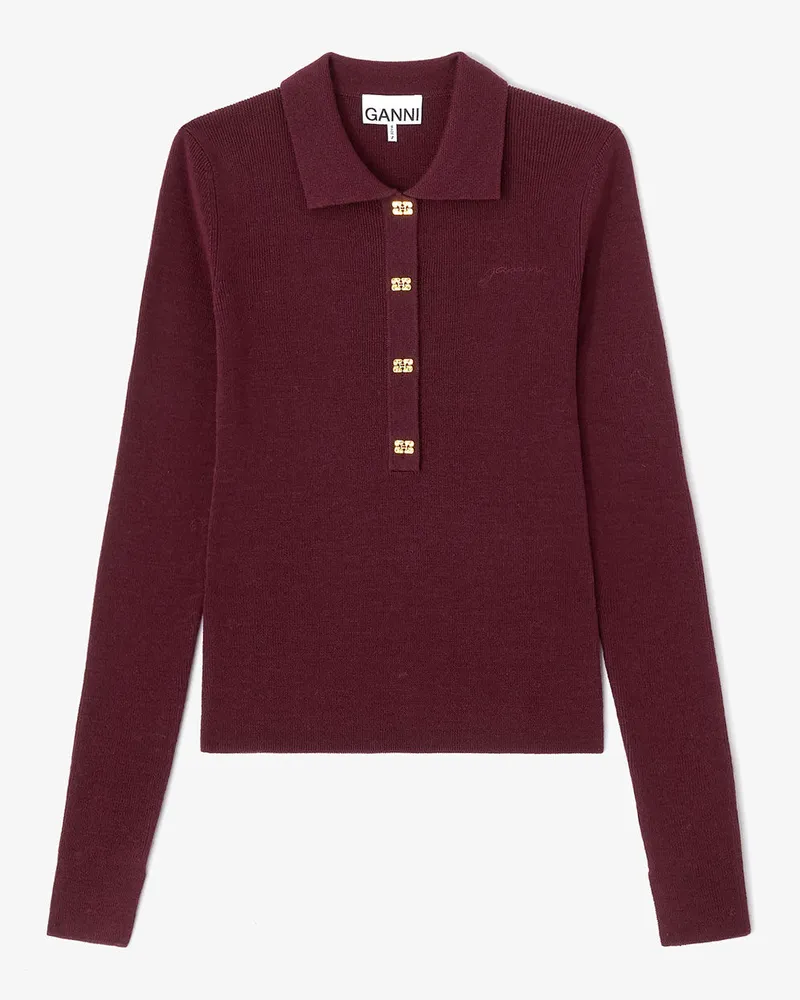 Ganni rot Dahlia Gestricktes Polohemd - Größe Rot