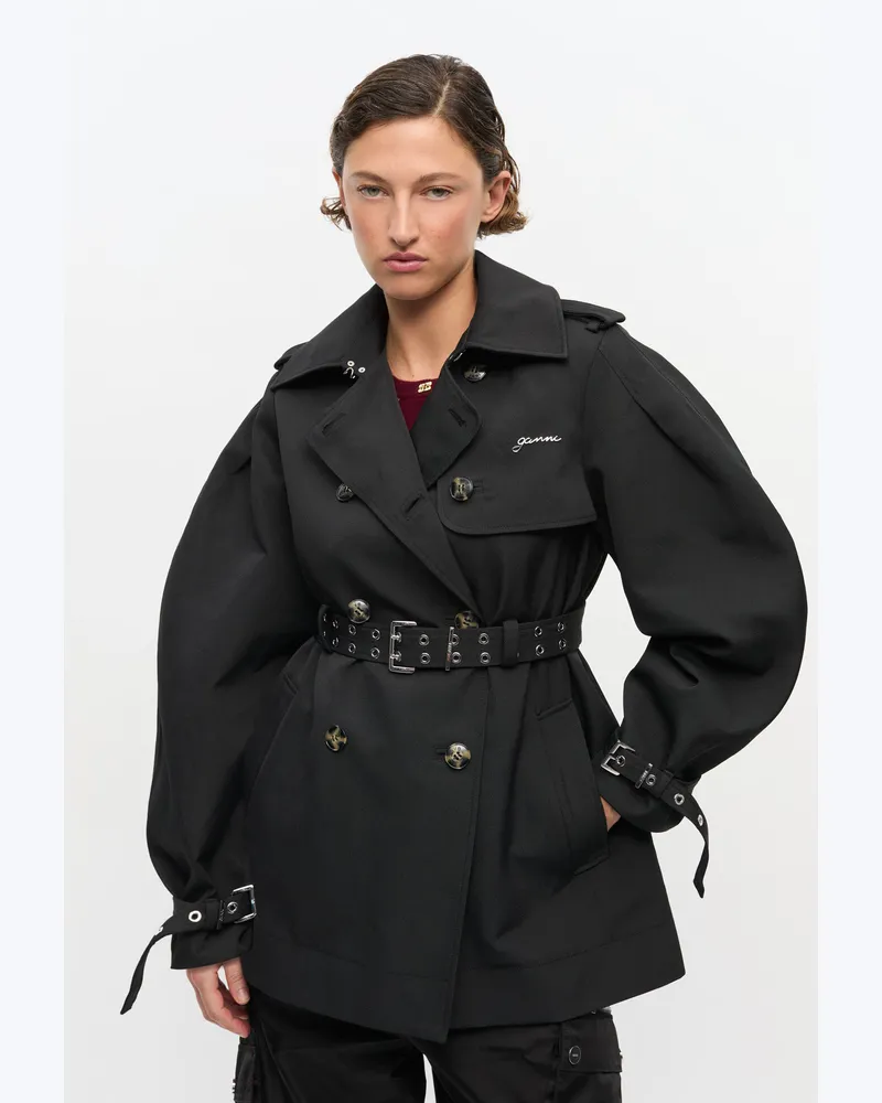 Ganni Schwarzer Midi-Trenchcoat aus schwerem Twill - Größe schwarz Schwarz