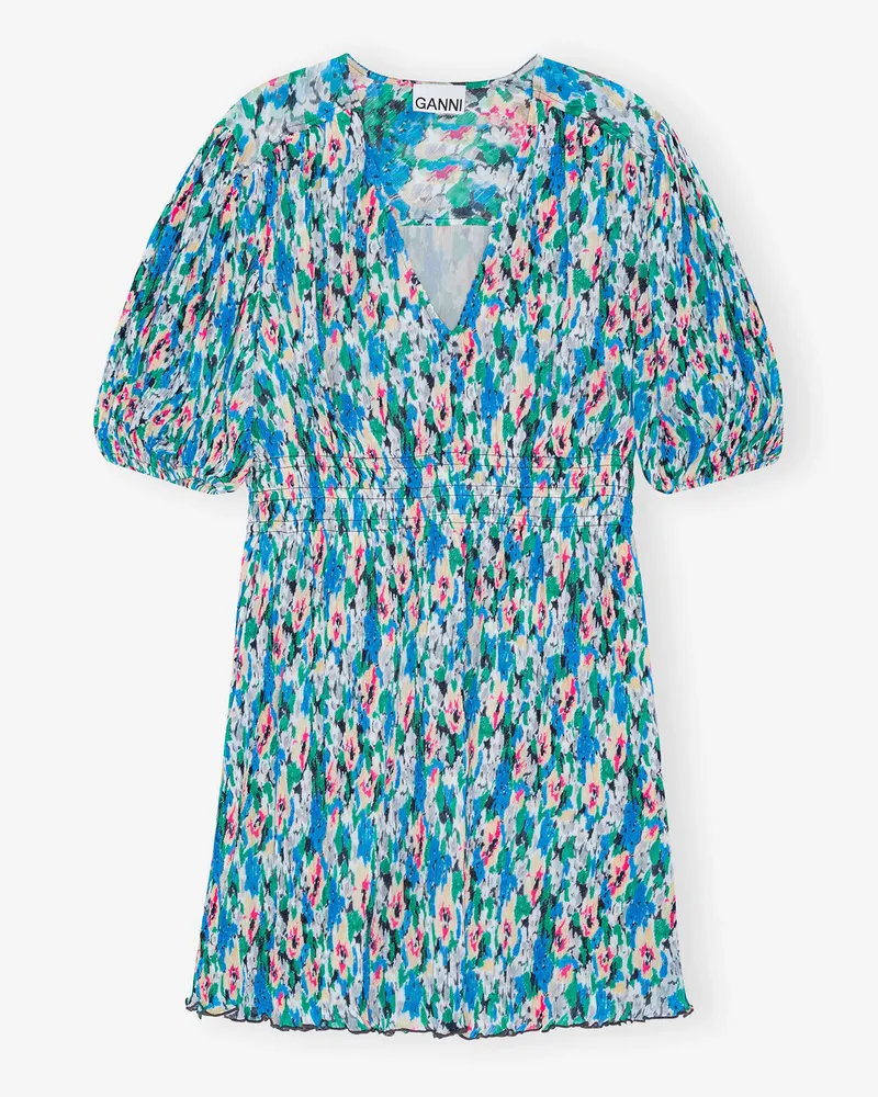 Ganni Plissiertes Georgette-Mini-Kleid mit V-Ausschnitt - Größe blau Blau