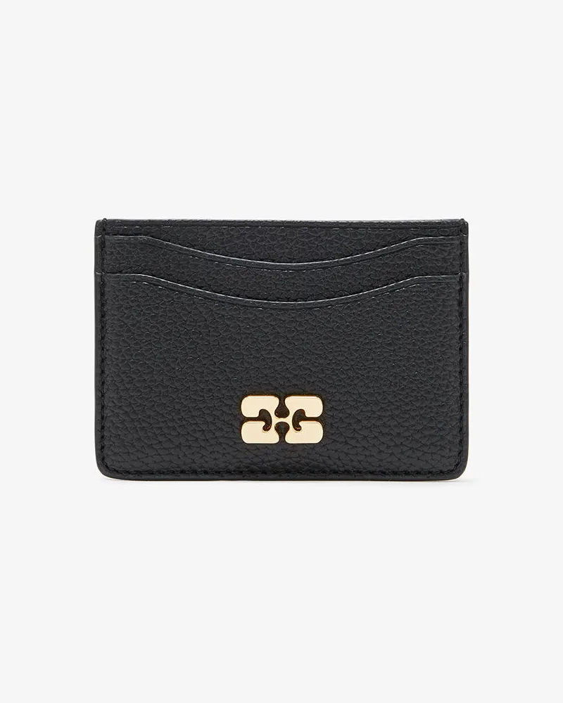 Ganni Genarbtes Kartenetui in Schwarz mit goldfarbenakzenten Schwarz