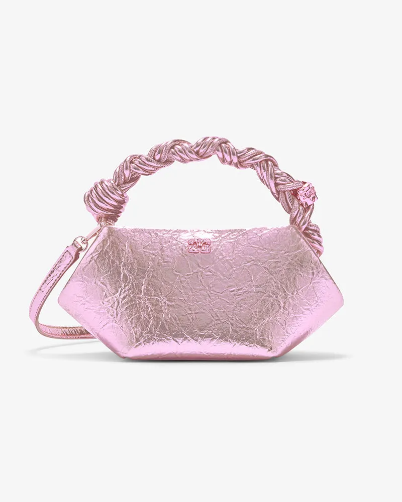 Ganni Mini-Bou-Tasche in Metallic-Optik rosa Rosa