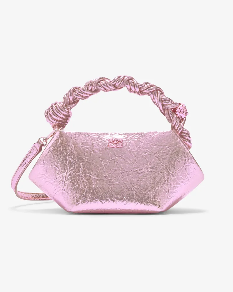 Ganni Mini-Bou-Tasche in Metallic-Optik rosa Rosa