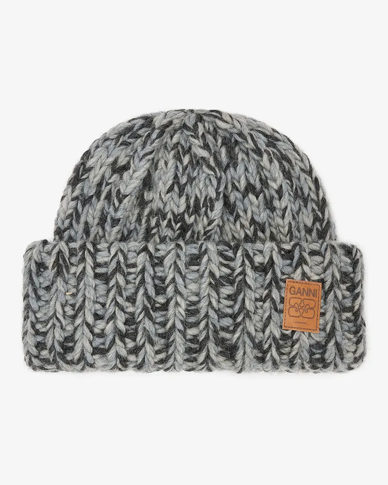 Ganni Graue handgestrickte Wollmütze gemischt Gemischt