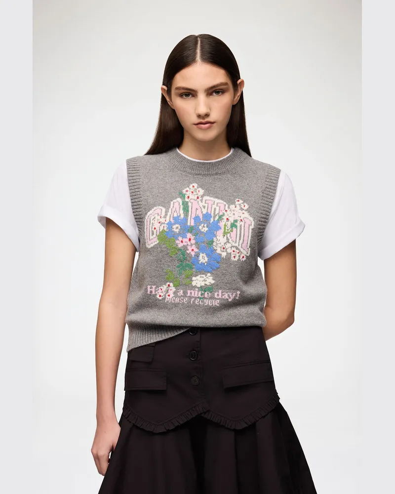 Ganni Weste mit Blumen grau Grau