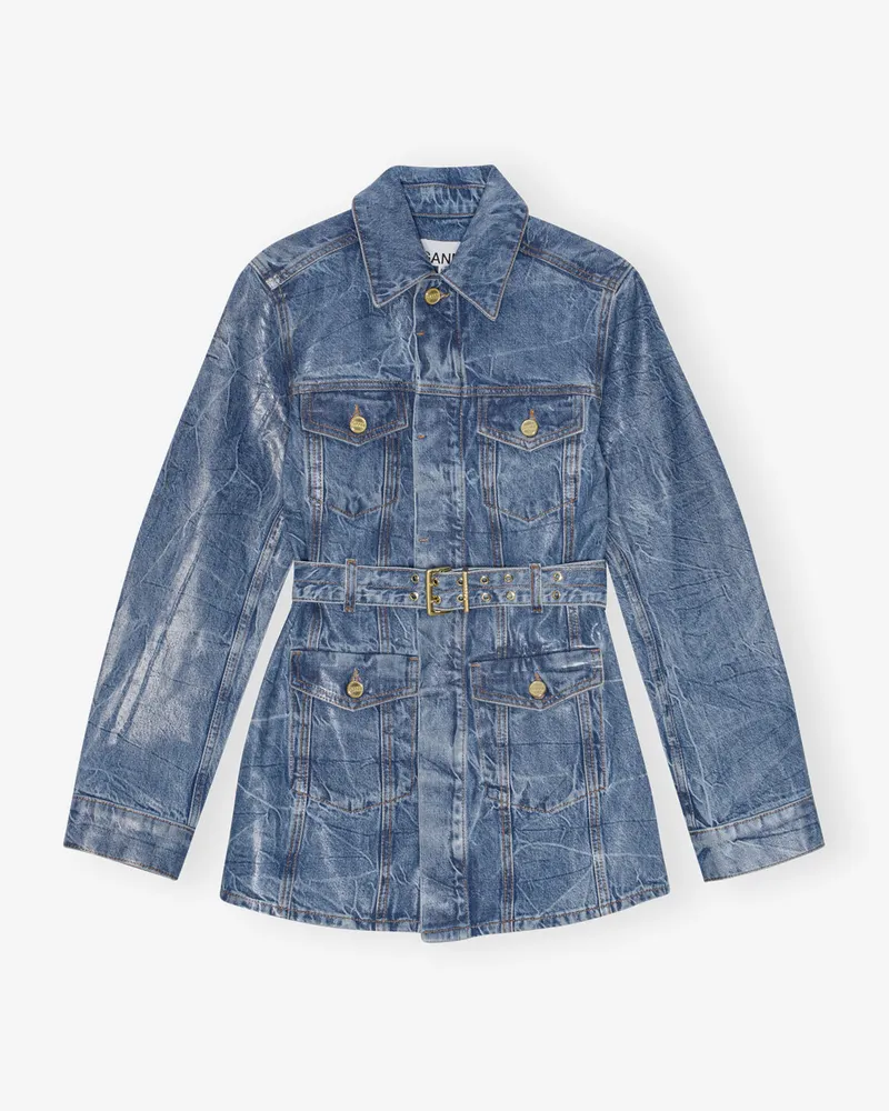 Ganni Mid blau Stone Blauer Folien-Denim Blazer Baumwolle - Größe Mid
