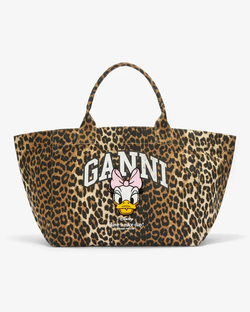 Ganni XXL-Tasche mit Leopardenmuster und Daisy-Duck-Print braun 