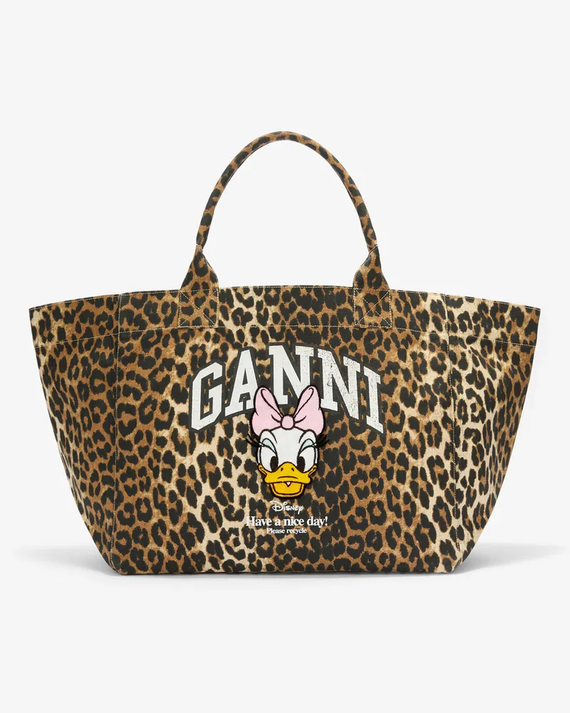 Ganni XXL-Tasche mit Leopardenmuster und Daisy-Duck-Print braun 
