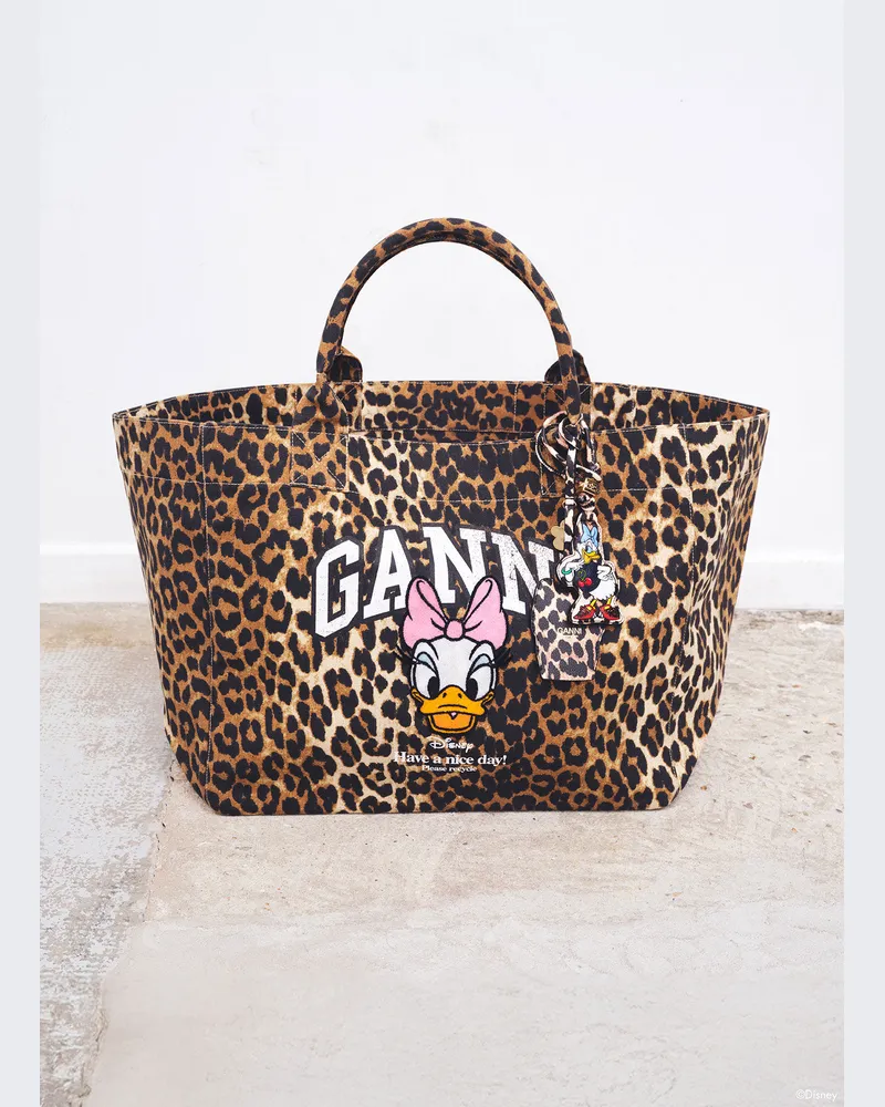 Ganni XXL-Tasche mit Leopardenmuster und Daisy-Duck-Print Almond Milk 