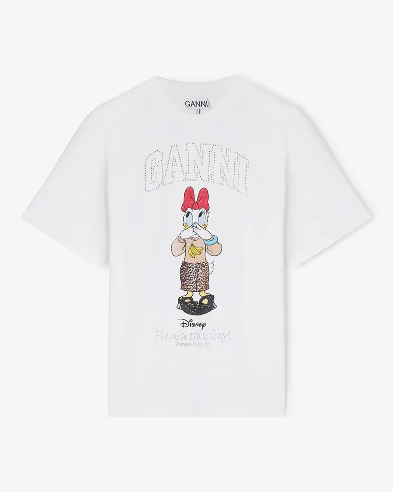 Ganni weiß x Disney - Weißes T-Shirt mit Daisy-Duck-Print - Größe Weiß