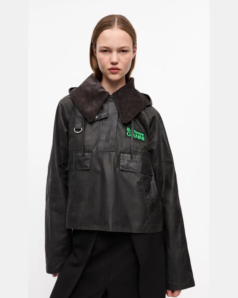 Ganni grün x Barbour Tartan Waxed Anorak Baumwolle - Größe Grün
