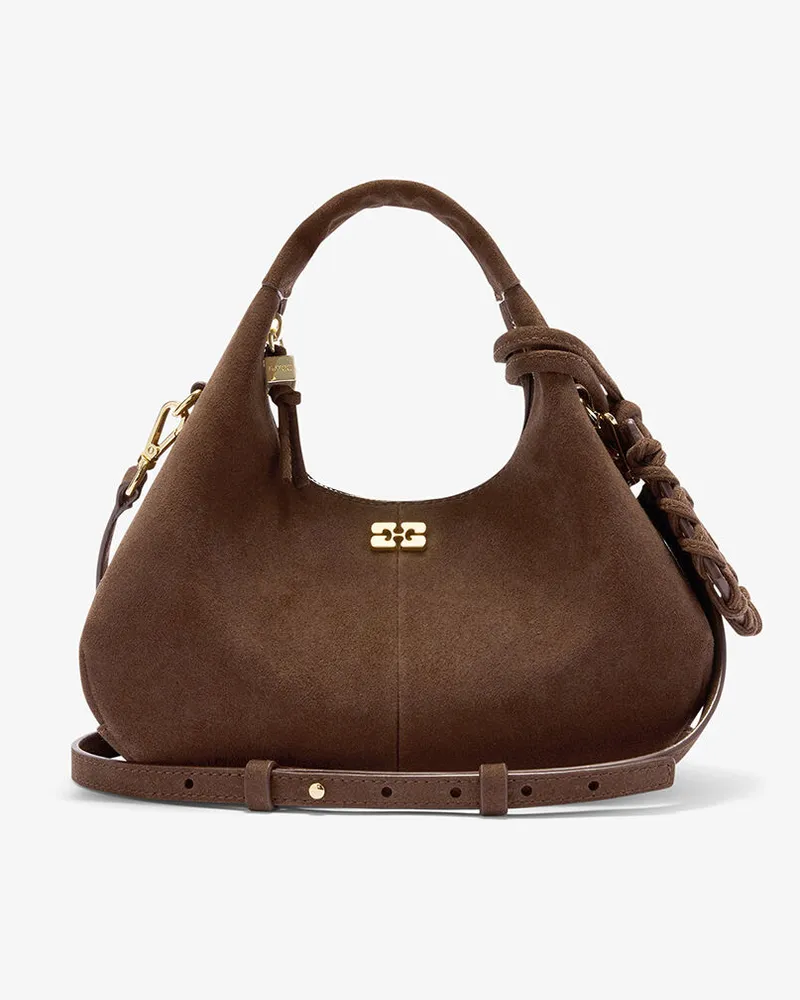 Ganni Braune Mini-Hobo-Tasche aus Wildleder braun Braun