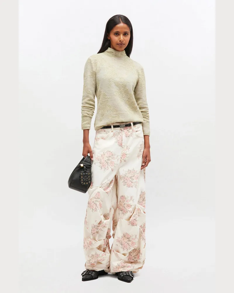 Ganni weiß Drapierte Jeans mit Blumenmuster Baumwolle - Größe Weiß