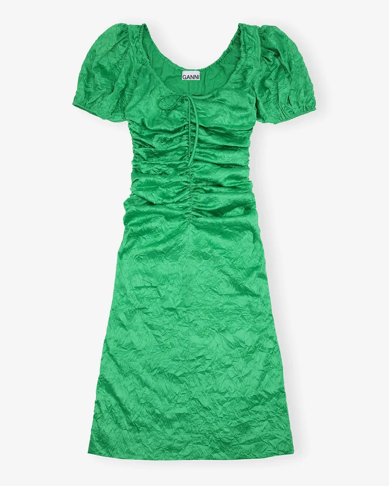 Ganni Midi-Kleid aus grünem Satin in Knitteroptik - Größe grün Grün