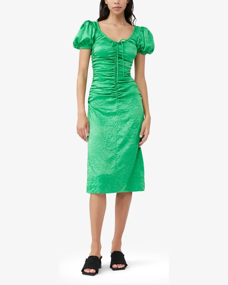 Ganni Midi-Kleid aus grünem Satin in Knitteroptik - Größe grün Grün