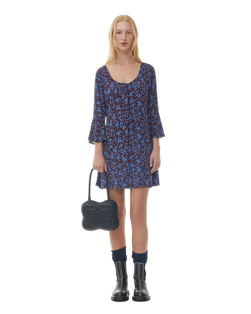 Ganni rot Bedrucktes Crepe-Minikleid mit U-Ausschnitt LENZING ECOVERO - Größe Rot