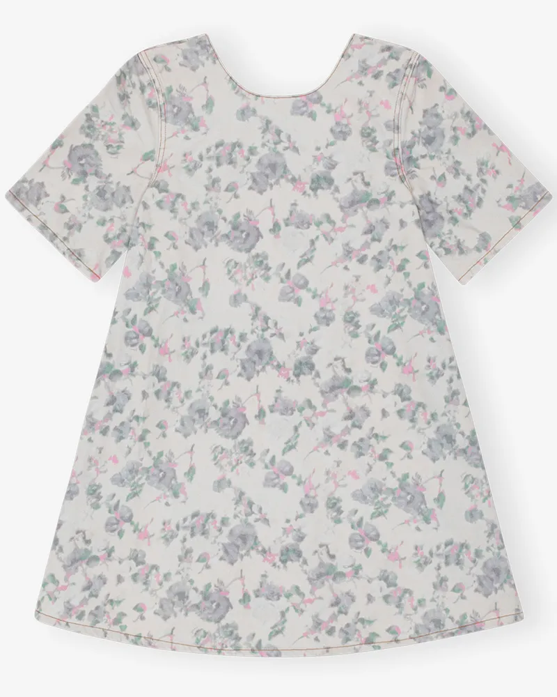 Ganni Tofu Blumig bedrucktes Denim Mini-Kleid mit offenem Rücken Baumwolle - Größe Tofu