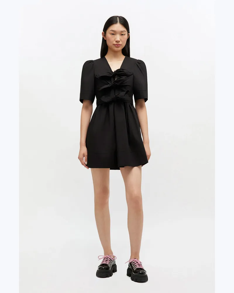 Ganni schwarz Baumwoll-Minikleid Bio-Baumwolle - Größe Schwarz