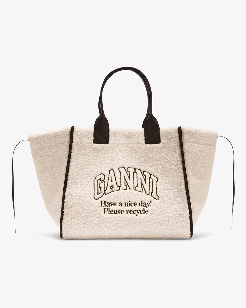 Ganni XXL-Tragetasche aus Lammfell weiß 