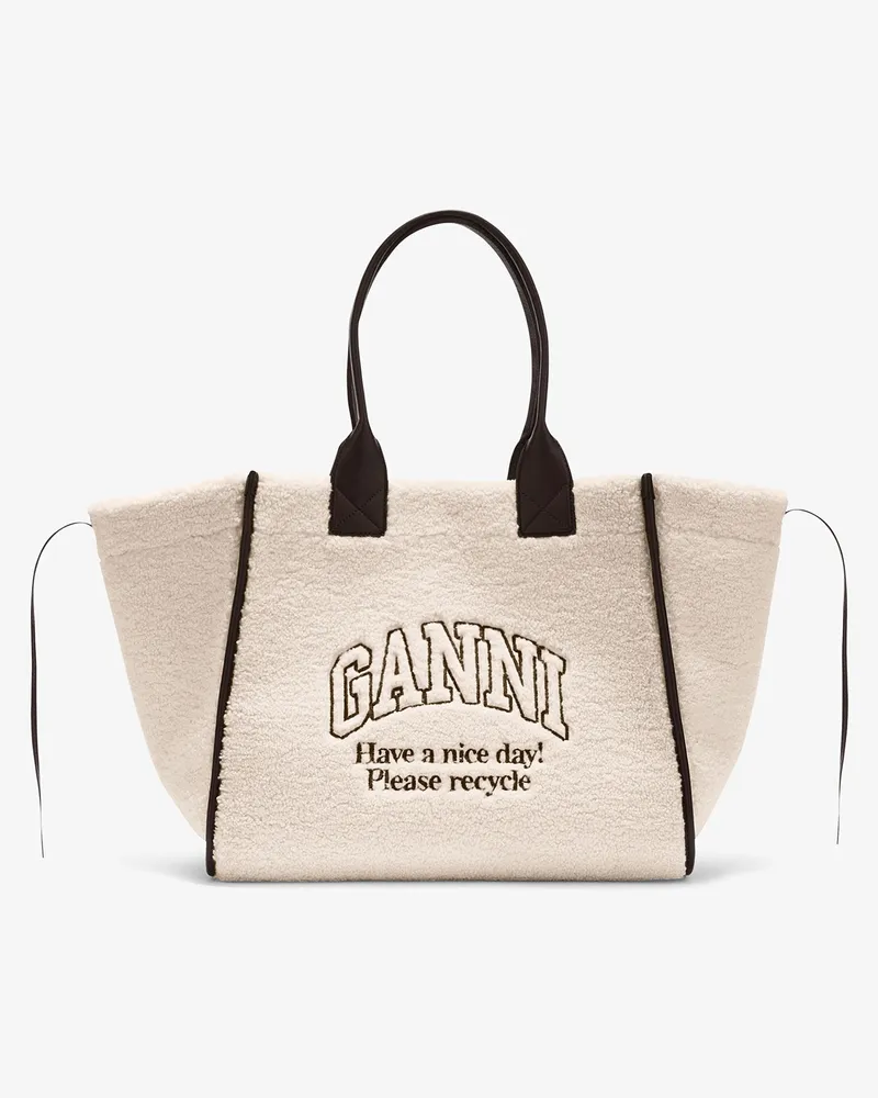 Ganni XXL-Tragetasche aus Lammfell weiß 