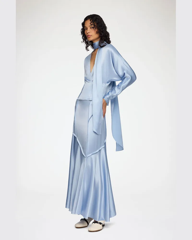 Ganni Langer Rock aus blauem Satin blau Blau